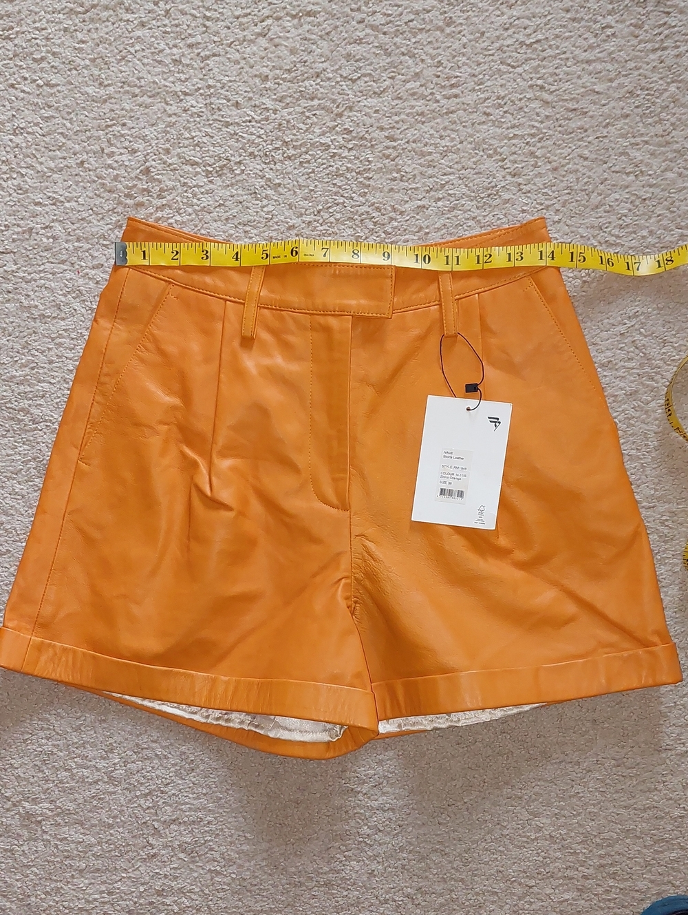 Remain Birger Christensen Paola Orange Leather High Waisted Shorts Sz 4 - Picture 8 of 13
